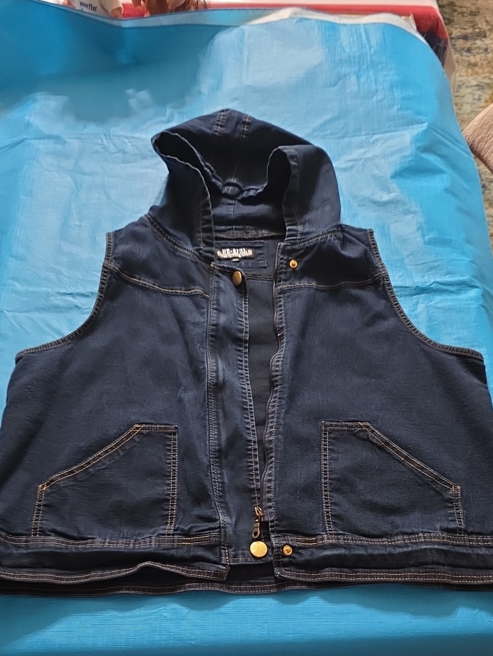 Sleeveless Hooded Denim Vest in Dark Blue By BE-GIRL jeans Size XXL..almost New